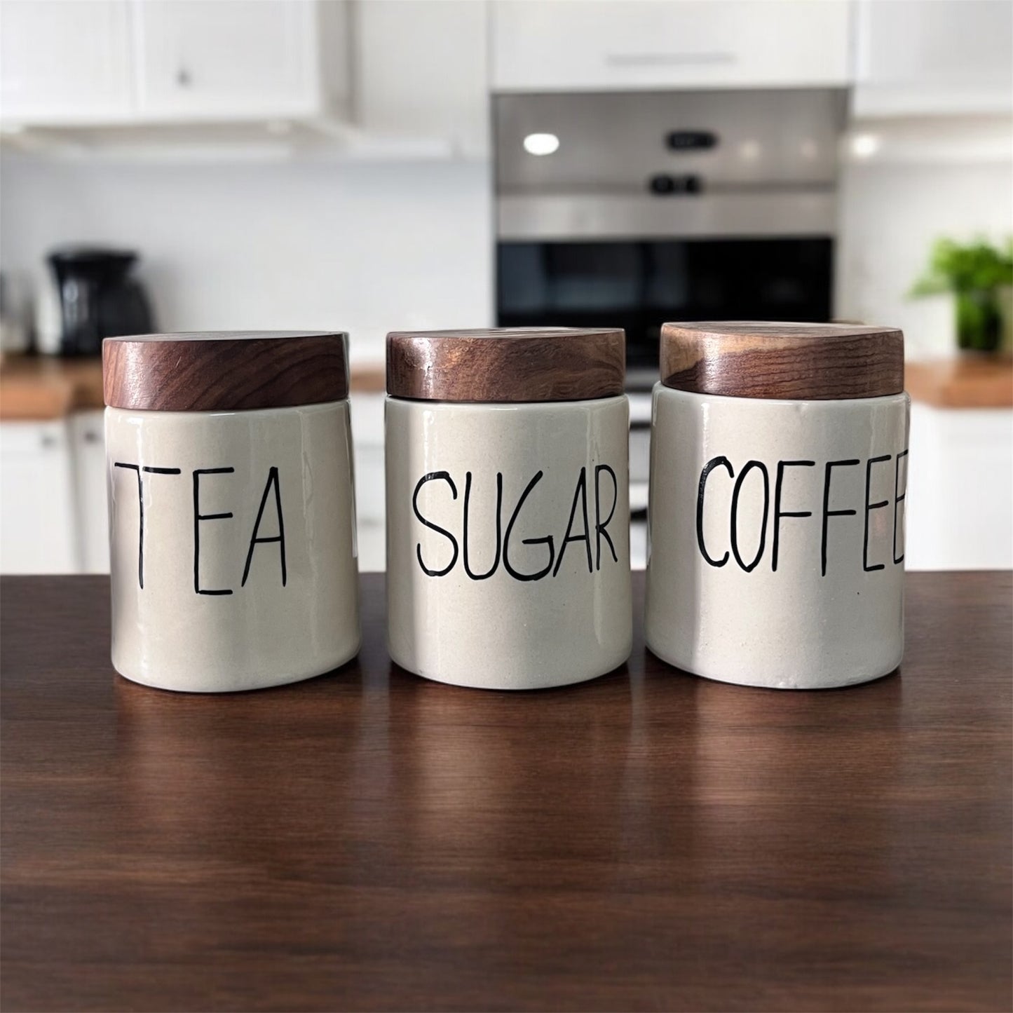 SOULCRAFTZ Ceramic Tea Coffee Sugar Canister Set of 3 | Ceramic Kitchen Airtight Storage Canister with Airtight Lid | Capacity Approx 300ML each