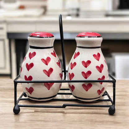 SOULCRAFTZ Salt Pepper Sprinkler Set for Dining Table & Kitchen Ceramic Salt and Pepper Shakers Set Dispenser Set with Wire Holders (80 ML)