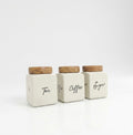 Ceramic Tea Coffee Sugar Storage Jars with Wooden Lid – Set of 3, Square
