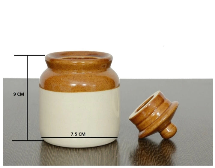 SOULCRAFTZ Ceramic Pickle Serving Jar Set | Condiment Set | Masala Container | Pickle and Chutney Jar Set for Dining Table, 150Ml Set of 2